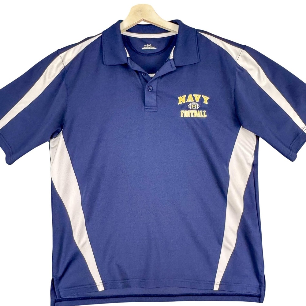 Navy Midshipmen Polo‎ Shirt Mens Medium Blue NCAA Football Under Armour Golf